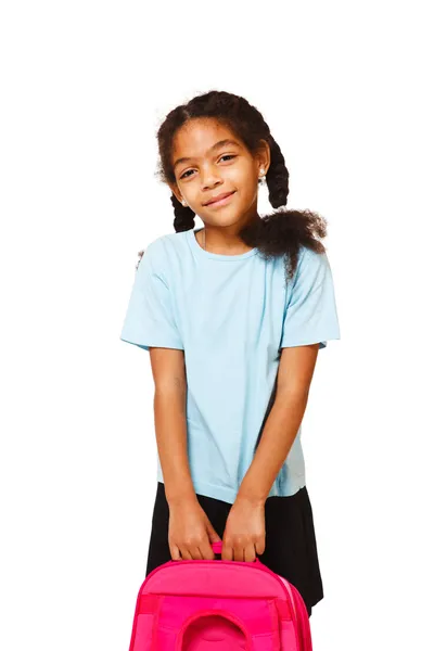 Dziewczynka gospodarstwa szkolny plecak — Zdjęcie stockowe