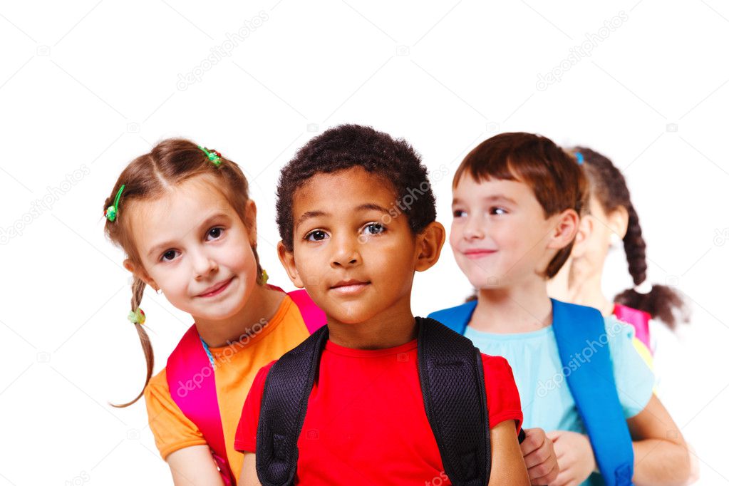 Children with backpacks