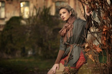 Autumn scenery and blond beauty clipart