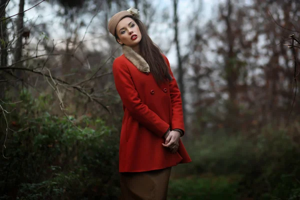 Mooie elegante vrouw in een park in het najaar — Stockfoto
