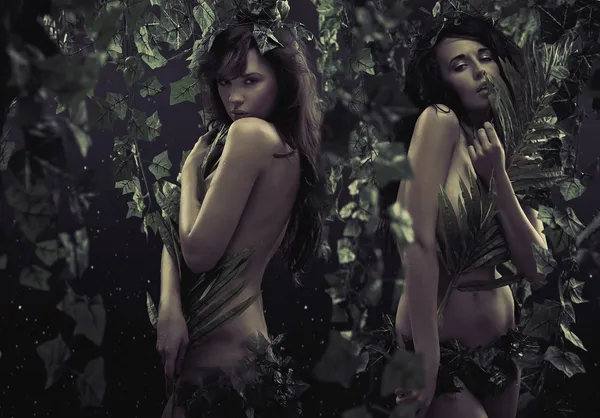 Две сексуальные женщины в джунглях — стоковое фото