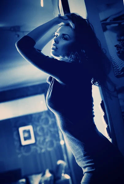 Sexy Dame posiert im Wohnzimmer — Stockfoto