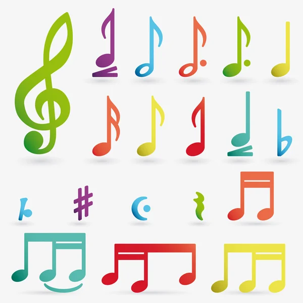 Icono de nota de música vectorial en el conjunto de pegatinas . — Vector de stock