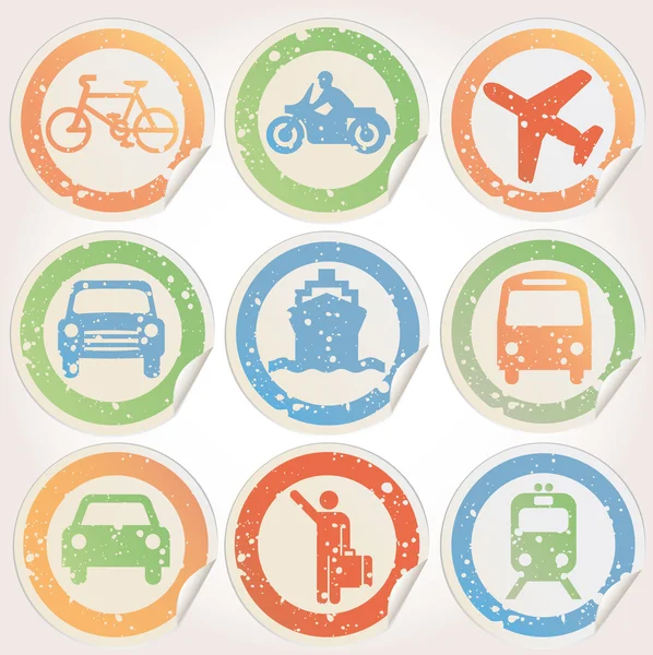 Stickers with municipal transportation images grunge — Stock Vector