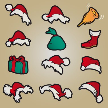 Set santa claus hats clothing christmas icons vector clipart