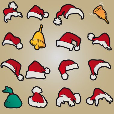 Set santa claus hats clothing christmas icons vector clipart