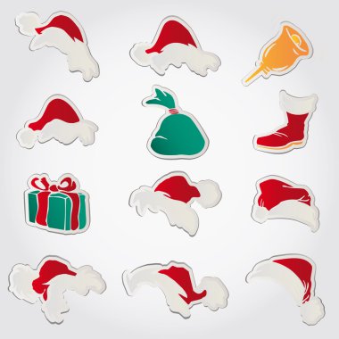 Set santa claus hats clothin christmas icons vector clipart