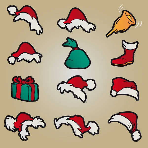 Set cappelli Babbo Natale abbigliamento icone vettoriale — Vettoriale Stock