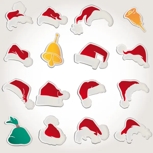 Set chapeaux santa claus clothin icônes de Noël vecteur — Image vectorielle