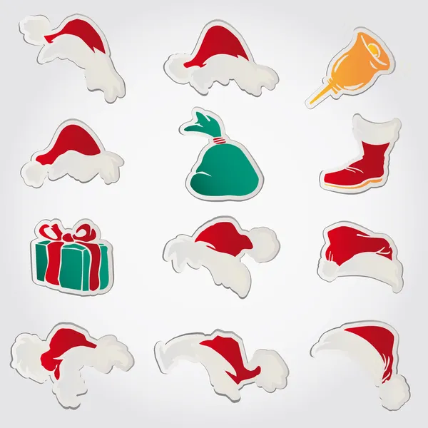 Set chapeaux santa claus clothin icônes de Noël vecteur — Image vectorielle