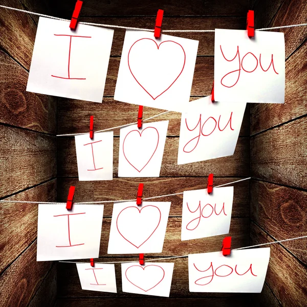 stock image Note paper hanging on a rope, Love note concept