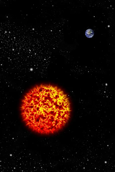 Real earth planet in space with Big sun — Stock Photo, Image