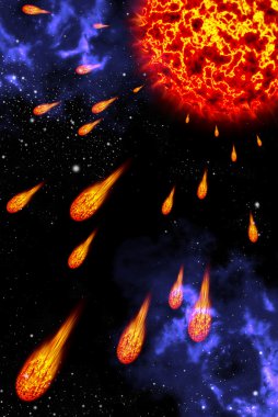 Sun explode the comet to the space area clipart