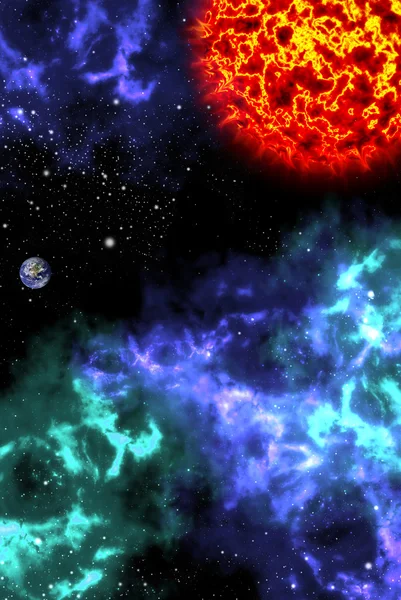 スペース面積にオリオンと太陽 — ストック写真