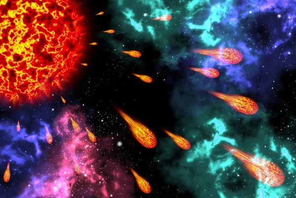 太陽爆発スペース領域に流星 — ストック写真