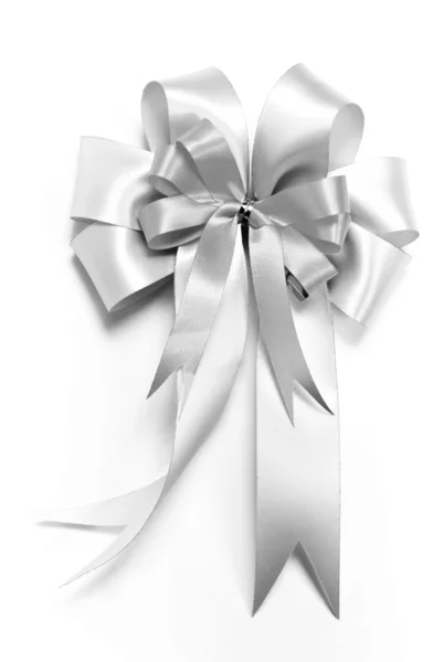 Shinny silver ribbon bow for gift box — Stock Photo, Image