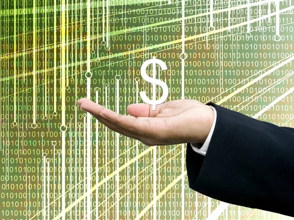 Businessman take profits from computer technology — Stock Photo, Image