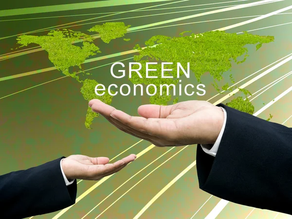 商人的手分享绿色经济学概念 — 图库照片