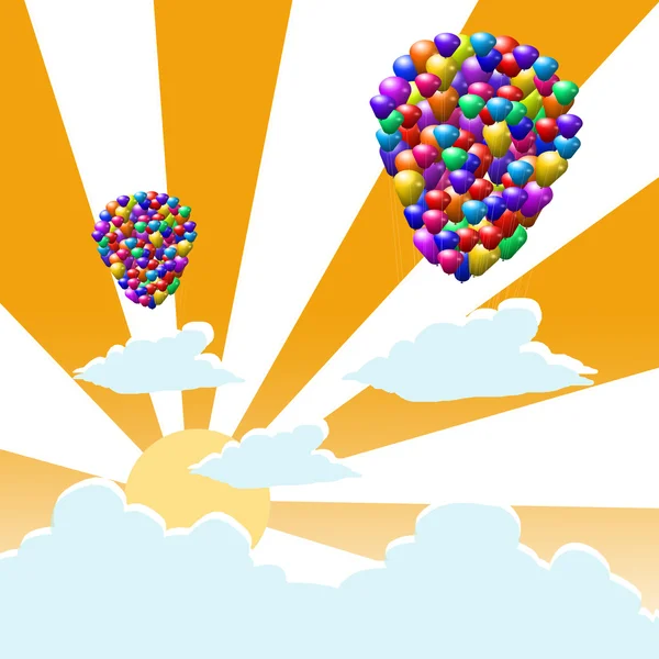 Разноцветные воздушные шары с восходом солнца — стоковое фото