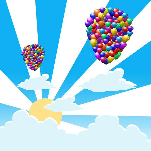 Gündoğumu ile çok renkli balonlar — Stok fotoğraf