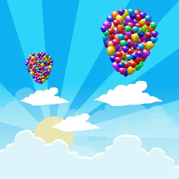 Balões multicoloridos com nascer do sol — Fotografia de Stock