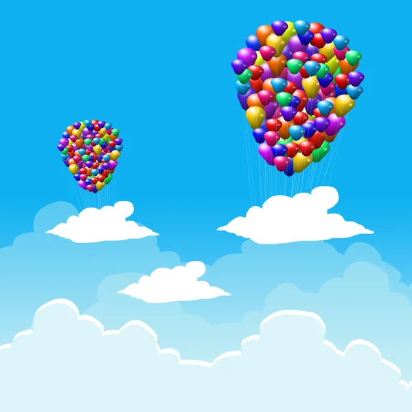 Разноцветные воздушные шары с облачным небом — стоковое фото