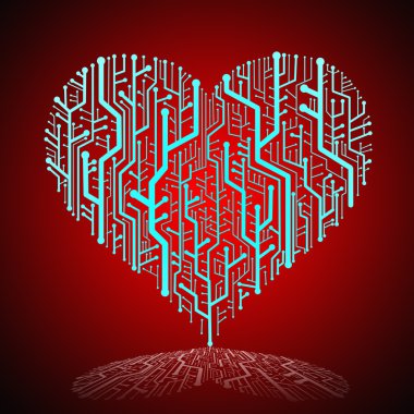 Circuit board in Heart shape with shadow on ground clipart