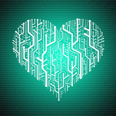 Circuit board in Heart shape with digit background clipart