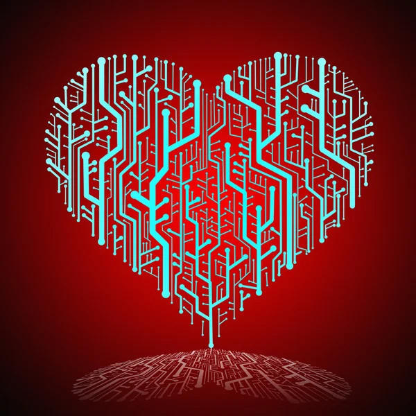stock image Circuit board in Heart shape with shadow on ground