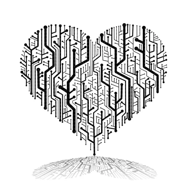 Placa de circuito em forma de coração com sombra no chão — Fotografia de Stock