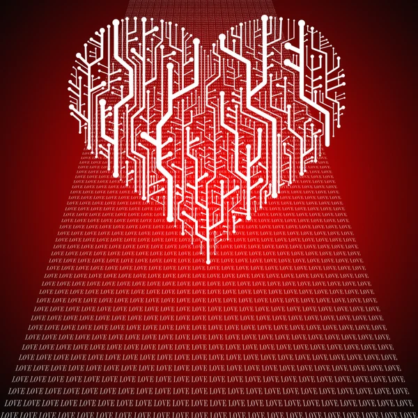 Placa de circuito en forma de corazón, Fondo tecnológico —  Fotos de Stock
