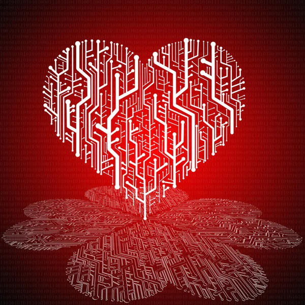 Circuit board in Heart shape with pattern on ground — Stock Photo, Image