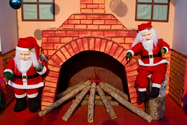 Santa Claus with fireplace — Stock Photo, Image