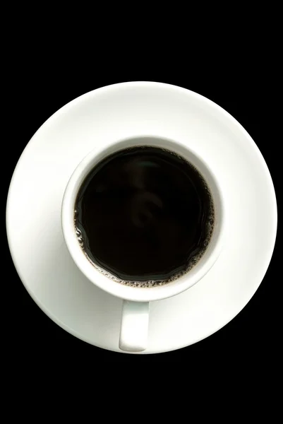 Xícara de café quente no fundo preto — Fotografia de Stock