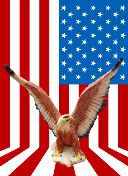 鹰雕像与美国国旗背景 — 图库照片