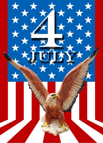 July 4 and eagle statue with American flag background — Stock Photo, Image