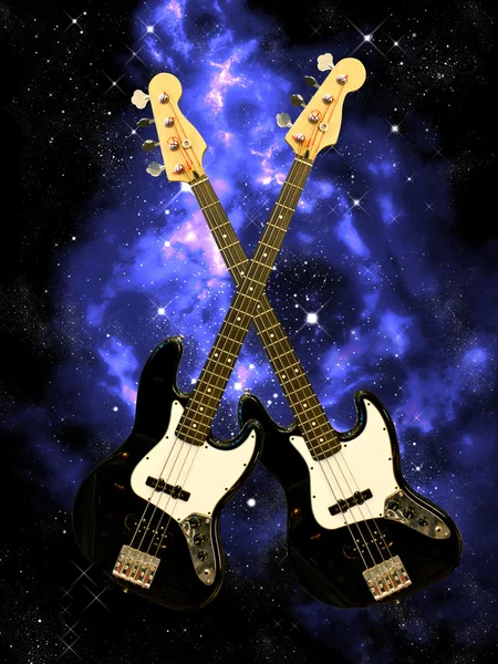Gitara basowa we wszechświecie — Zdjęcie stockowe