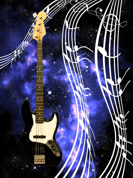 Bass guitar with music in the deep space — Stock Photo, Image