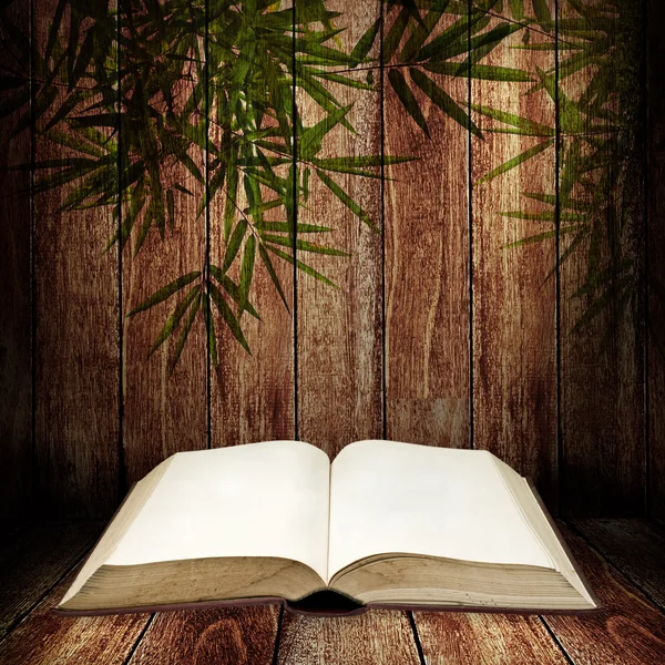 Open book on wooden table — Stock Photo, Image
