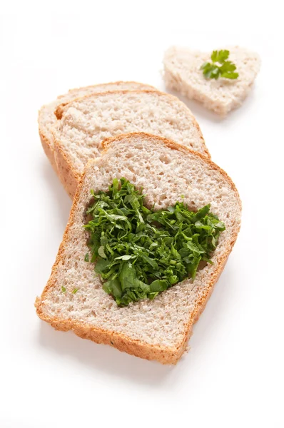 小麦面包切片用的心 — 图库照片