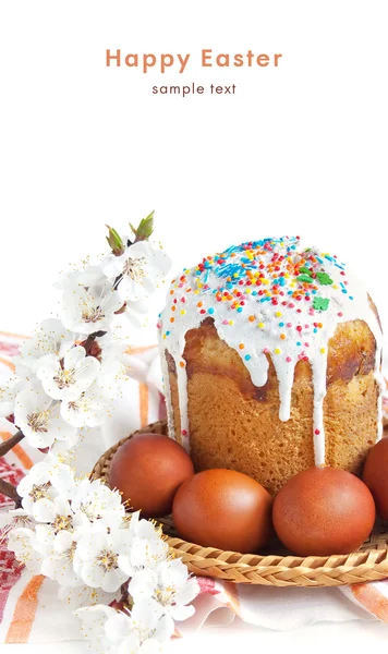 Easter cake and red eggs — Stock Photo, Image