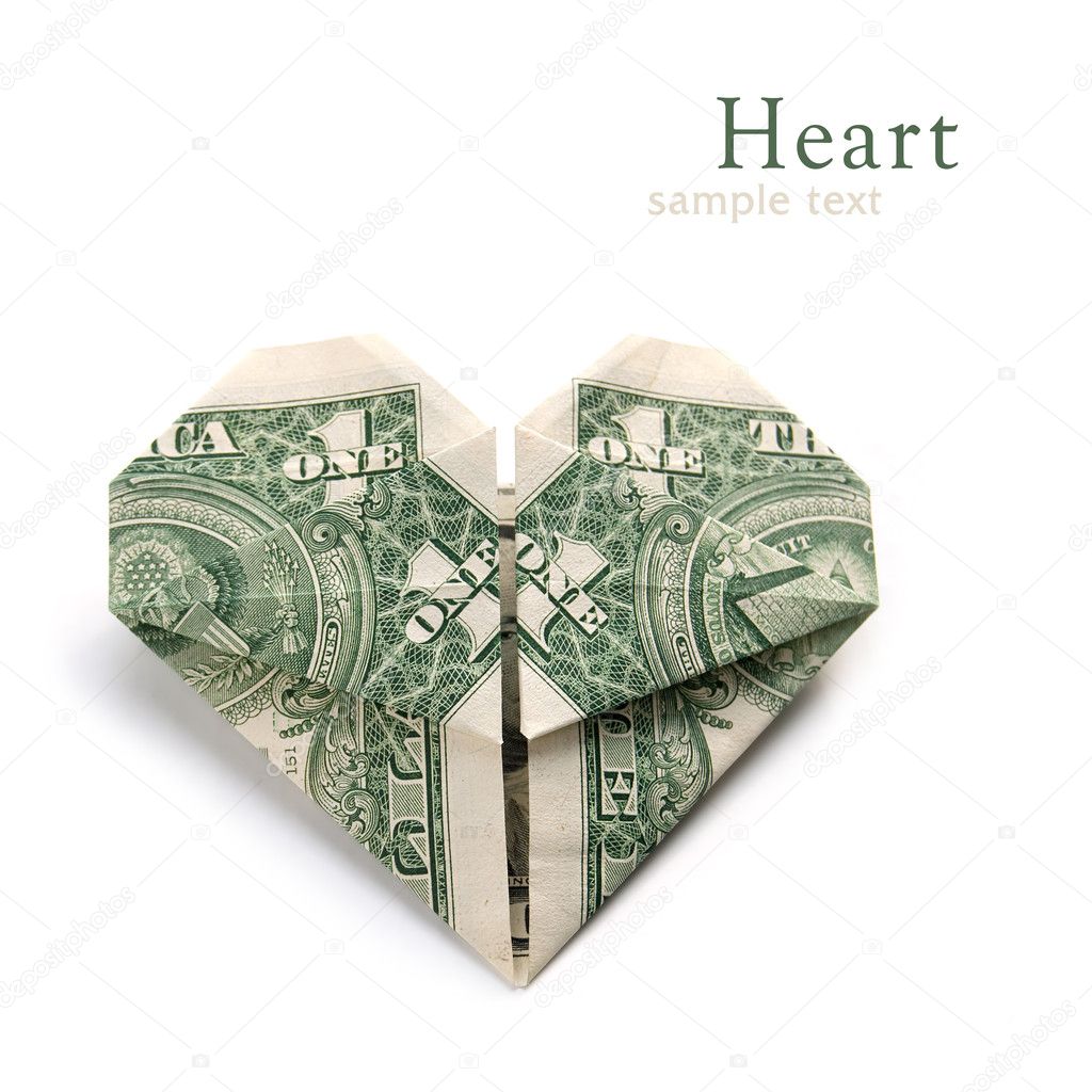 Dollar folded into heart