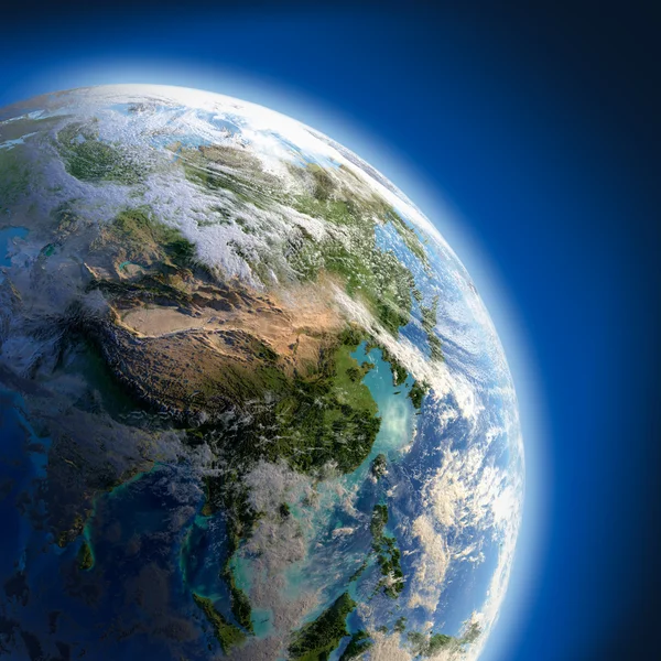 Earth with high relief, illuminated by the sun — Stock Photo, Image