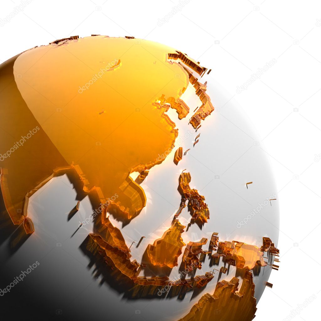 A fragment of the Earth with continents of orange glass