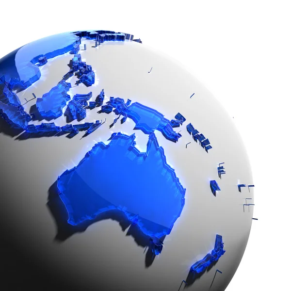 Ett fragment av jorden med kontinenter i blått glas — Stockfoto