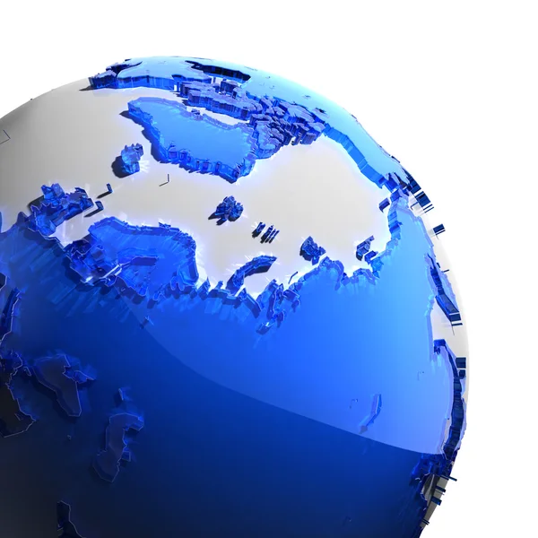 Ein Fragment der Erde mit Kontinenten aus blauem Glas — Stockfoto