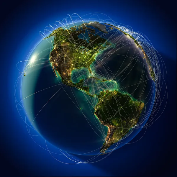 Major global aviation routes on the globe — Stock Photo, Image