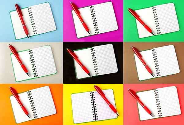 Geopend notebook en rode pen — Stockfoto