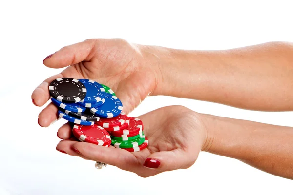 Póker tartó női kezek — Stock Fotó