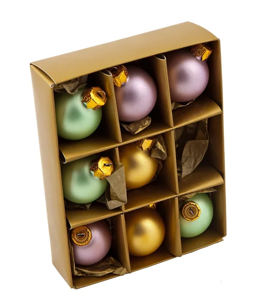Christmas decoration balls in box — Stock Photo, Image